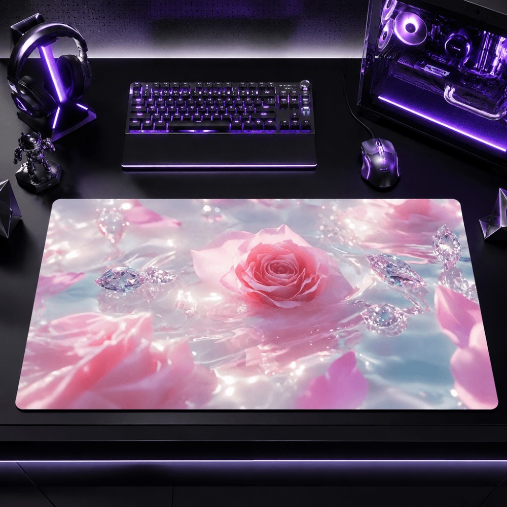 Desk Setup Simple - Firme d'acqua originali con rose rosa.