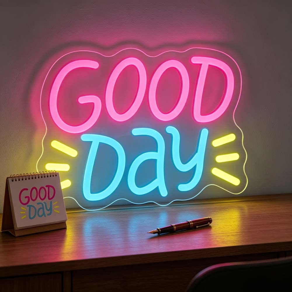 Desk Setup Bedroom - Insegna al Neon LED 'Good Day'